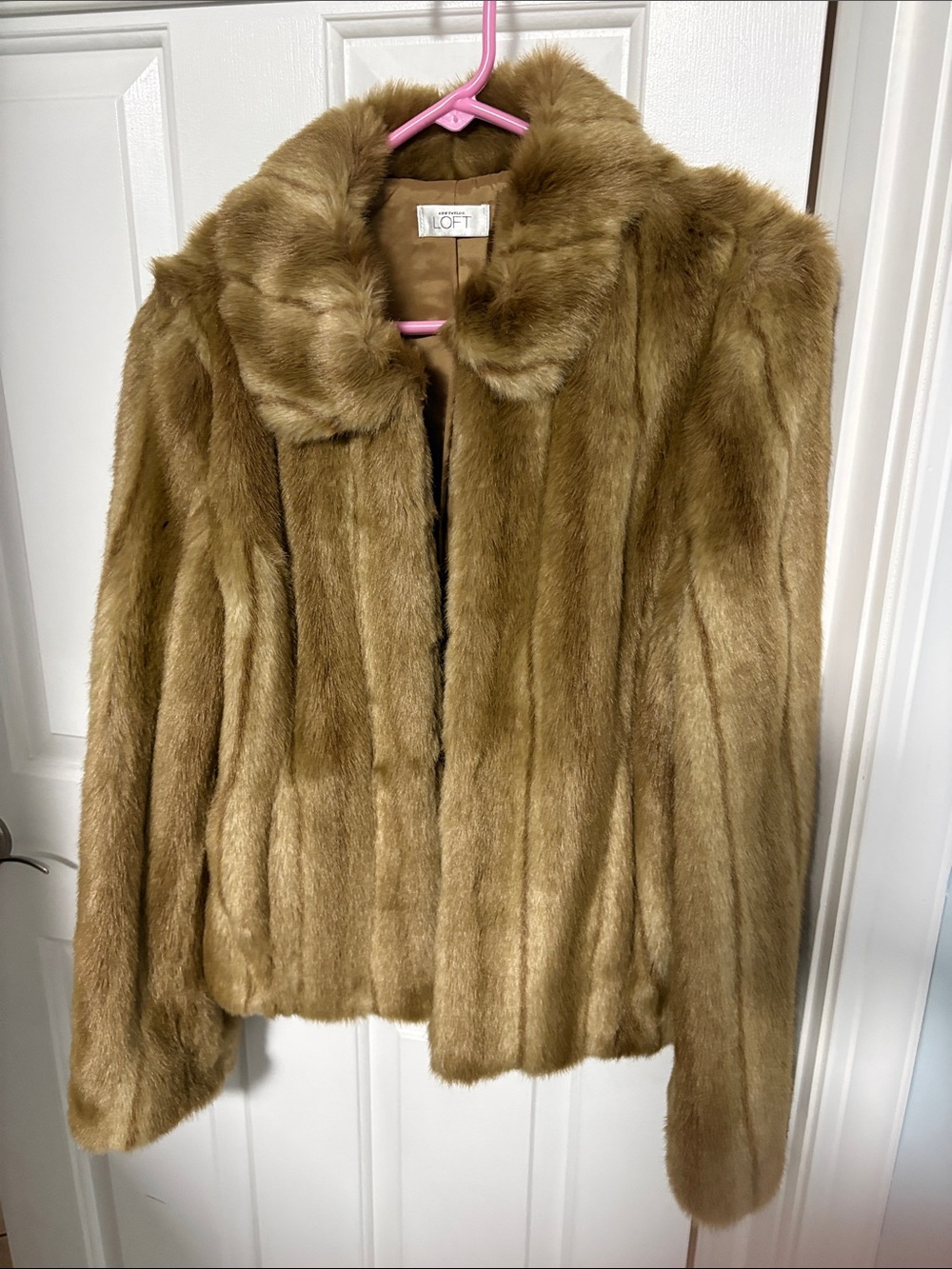 LOFT Plush Faux Fur Teddy Jacket in Camel